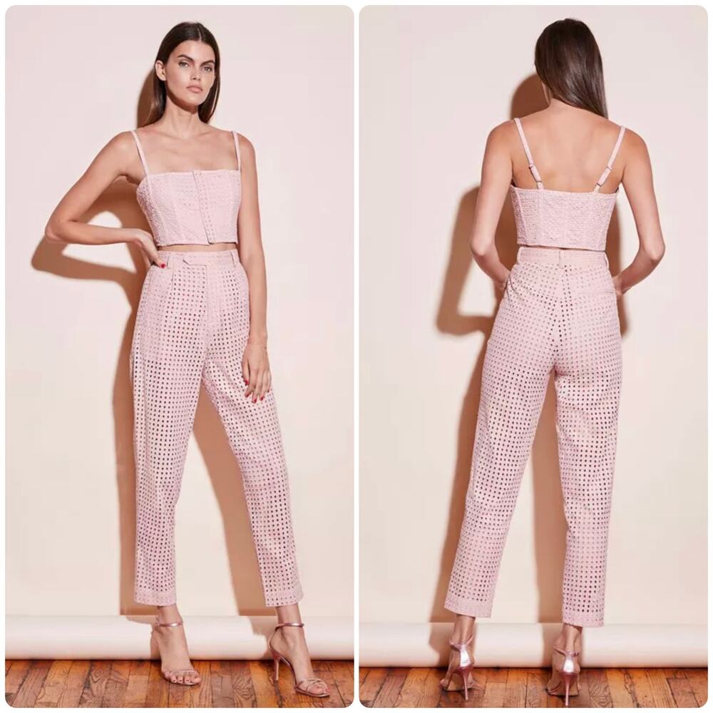 Fleur Du Mal Tapered Eyelet Suit Pants Cropped Top Pink Size 0 and S